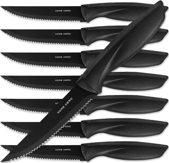 Set di 8 Steakmessen in Acciaio Inossidabile con Faccia in Acciaio Inossidabile per Cucina e Ristorante