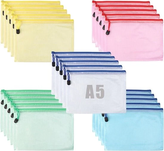 Set di 25 Documenti A5 con Tasche di Stoccaggio Idrorepellente in Tessuto di Mesh in Kunststoff per Documenti, Ricevute e Cosmetici 5 Colori