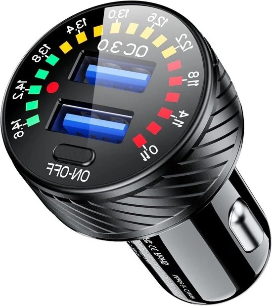 Caricabatterie sigarette doppia porta QC3.0 caricabatteria USB rapida 36 W/3 A con multimetro e interruttore