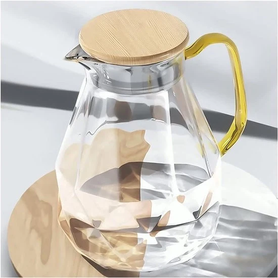 Acquario in vetro con coperchio in bambù - caraffa da acqua moderna - 2 litri