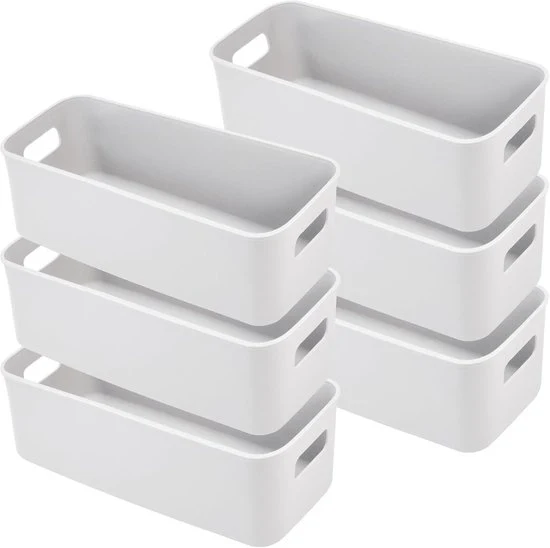 Contenitori rettangolari per archiviazione - organizzatore per casa e ufficio - 6 pezzi - grigio - plastica
