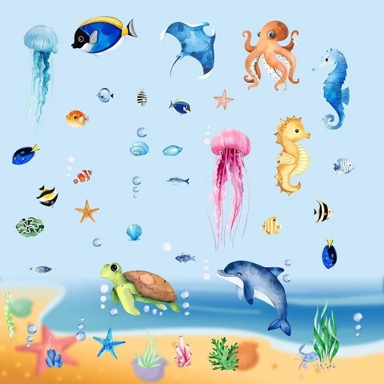 Sticker per parete 3D - Immersione subacquea - Set da 4 - Vinile - 20 x 30 cm