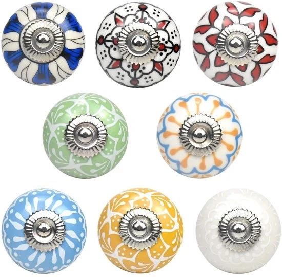 Pomelli ceramici - manufatti a mano dipinti - 8 pezzi - 40mm
