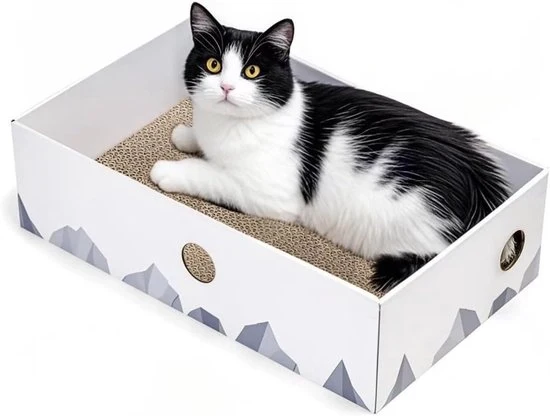 Scatola per Gatti con Piattaforma - Portatile per Animali da Casa - Grande - Bianco - Cartone