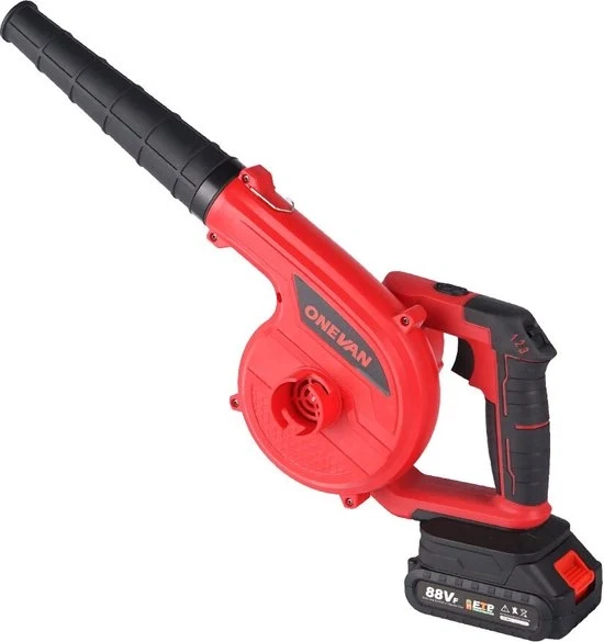 Onevan - Draadloze bladblazer - blaas en zuigfunctie - Elektrische Luchtblazer - 3500W - 9000 mah - 2x batterijen - opvangzak - rood