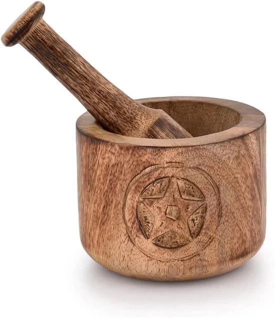 Mortello in legno e timballone - Schiacciatore d'aglio - Gadget da cucina
