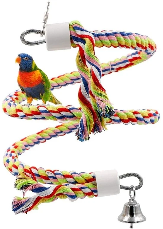 Giocattolo a forma di bungee colorato - adatto per piccoli e medi uccelli - 1 pezzo - cotone