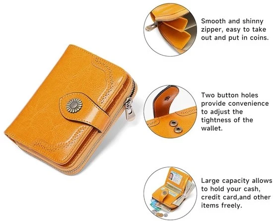 Portafoglio per donna - Blocco RFID - Giallo - Pelle