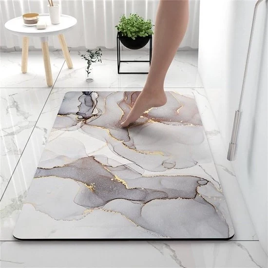 Matrice antiscivolo con disegno marmoreo - assorbente e rapido asciugamento - 1 pezzo - grigio chiaro - diatomite - 60 x 90 cm