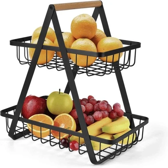 Cassa frutta in legno e contenitore per pane con supporto per magazzino cucina - nero