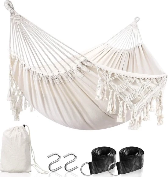 Hangmat in Cotone con Spilli - Matrimonio da Esterno Portatile e Compatto per Giardino e Terrazza