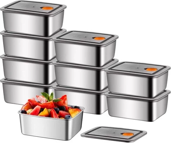 Set di 10 contenitori di conservazione in acciaio inossidabile 850 ml – ermetici e stivabili – contenitori per meal prep – resistenti a lavastoviglie e congelatore