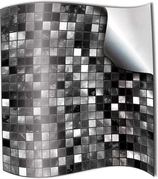 Tegel Stickers per Parete in Stile Mosaico - 15 x 15 cm - Copie in Bianco e Nero - Adesivi per Parete da Applicare Direttamente - DIY Stickers per Parete - Stile Mosaico - Tegel Stickers Zelfklevendi