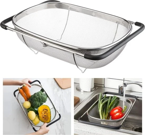 Set di drenaggio in acciaio inossidabile per la cucina - 3 manici, microforato - pasta, riso, frutta, verdure - lavabile