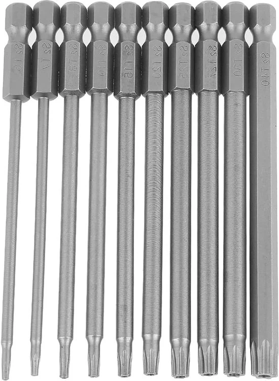 Set di chiavi a stella da 10 pezzi con testa a stella, 100mm, 1/4 pollici, asta a chiave a forma di esagono, acciaio S2, set di bit Bst.