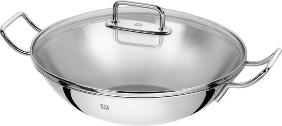 Wok in acciaio inossidabile - adatto per induzione - 1 pezzo - argento - Ø 32 cm