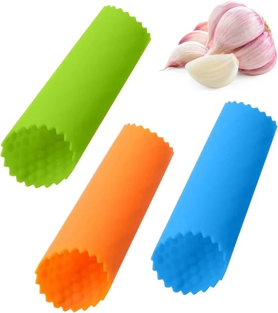 3 Strumenti di Pelatura di Aglio in Silicone - Rotolatore di Aglio - Strumenti di Cucina Facili e Pratici (Blu - Verde - Arancione)