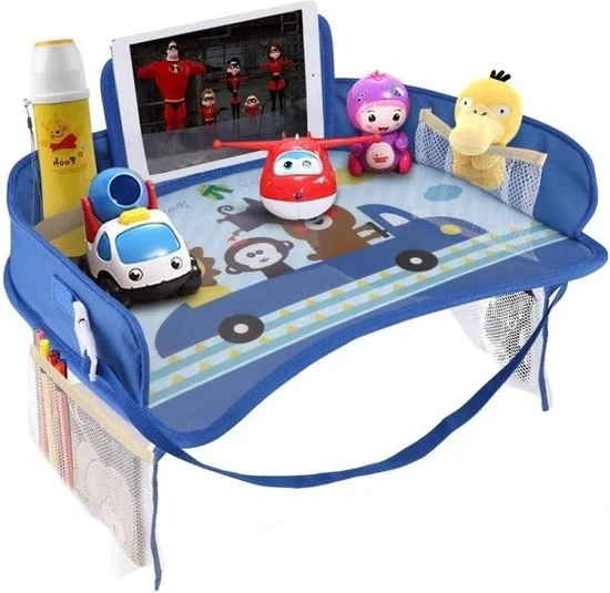 Tavolo da viaggio per attività di auto con piattaforma di gioco - per bambini e bambini in età prescolare - supporto per tablet e smartphone - impermeabile e ripiegabile - azzurro tavolo da viaggio per bambini