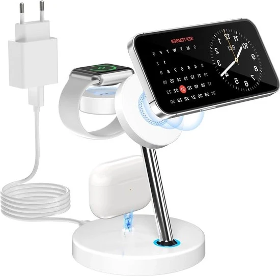 Stazione di Ricarica Senza Fili 3 in 1 per iPhone 15 14 - Ricarica Induttiva Compatibile con Mag Safe - Ultra Apple Watch 9/8 - AirPods Pro 3