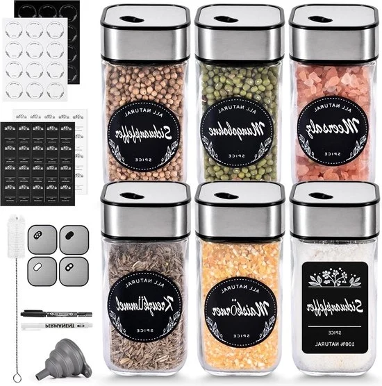 Set di contenitori per erbe rettangolari - Pacchetto da 6 - 100 ml - con etichette - organizzazione cucina Contenitori per erbe