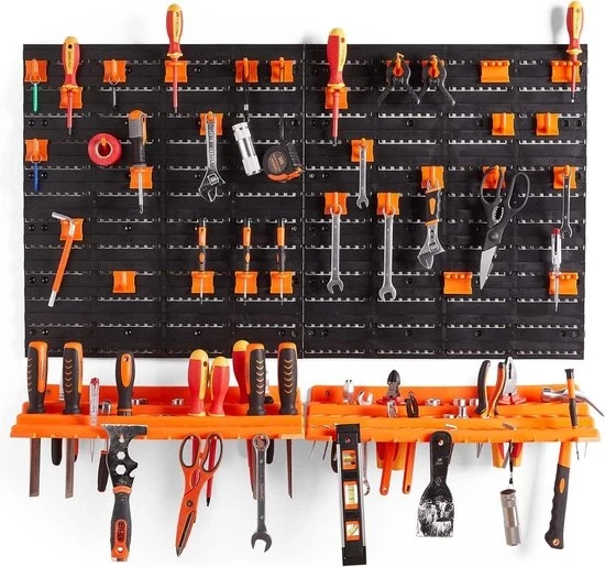 Sistema di stoccaggio per attrezzi da garage con pannello e pegboard - contenitore per strumenti da giardino per accesso facile - stoccaggio per oltre 50 attrezzi e accessori