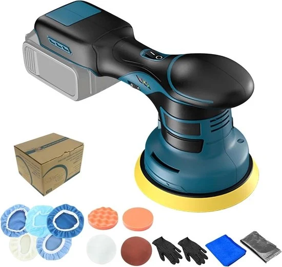 Polijstmachine compatibile con batteria 21 V litio 15 cm polijstmachine auto con 12 accessori - 6 polijstmachine a spugna velocità variabile 5700 tpm (senza batteria)