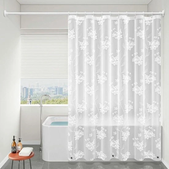 Wit Douchegordijn met Bloemen - Waterdicht en Schimmelwerend - 120 x 200 cm