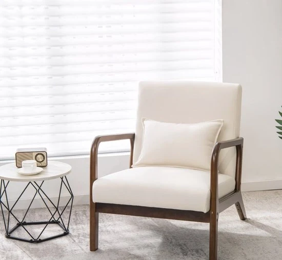 Sedia da Relax Moderna – Cuscino Lombaro Incluso e Poggiatesta Antiscivolo – Sedia da Soggiorno o Ufficio in Legno di Pioppo, Beige