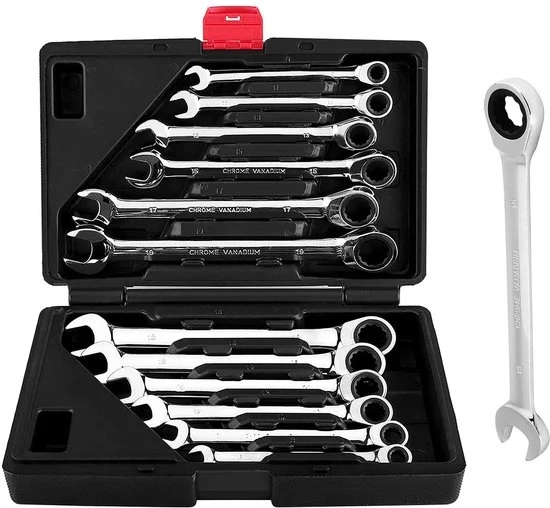 Set di chiavi a stella 12 pezzi - Cromo Vanadio - 72 denti - Flessibile - Duraturo - Resistente agli urti - Set di chiavi a anello
