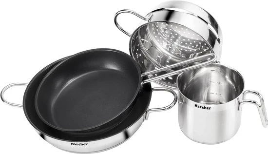 Set di pentola - Acciaio inossidabile 14 pezzi Set di pentole Jette incl. 5 coperchi in vetro per induzione