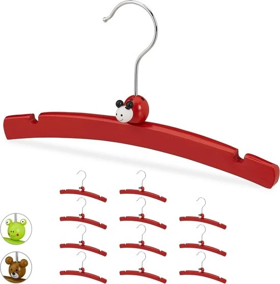 Set di appesi per abiti per bambini - set di 12 motivi animali - appesi per abiti in legno - per bambini di entrambi i sessi - abiti per neonati rossi 12 pezzi