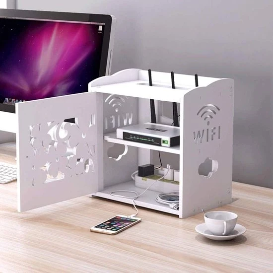 Cassa di Stoccaggio Decorativa - Supporto per Router WiFi e Dispositivi Multimediali - 1 pezzo - Bianco