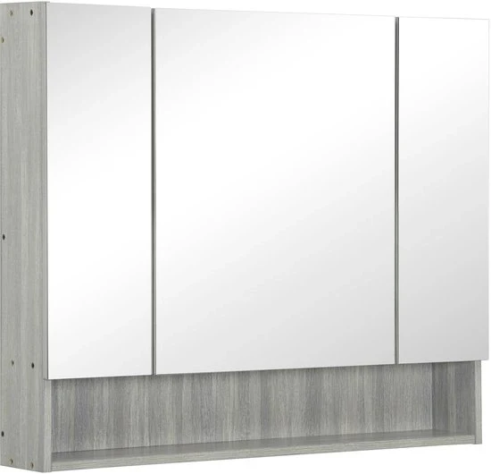 Cassettiera per bagno - Grigio - 3 parti specchio - Regolabile - Comparti in legno