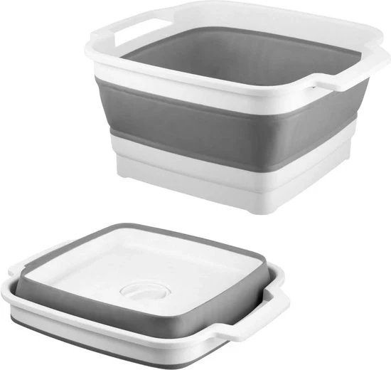 Afvoer per scarico pieghevole - capacità 9 litri - vasca da bagno portatile - lavandino a parete - contenitore per prodotti da cucina - lavandino per verdure - grigio da campeggio