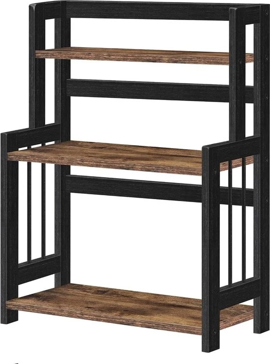 Kruidenrek a 3 livelli per tavolo da cucina con ripiano in bambù per cucina - sala da pranzo - ufficio in stile vintage marrone-nero. Opbergrek
