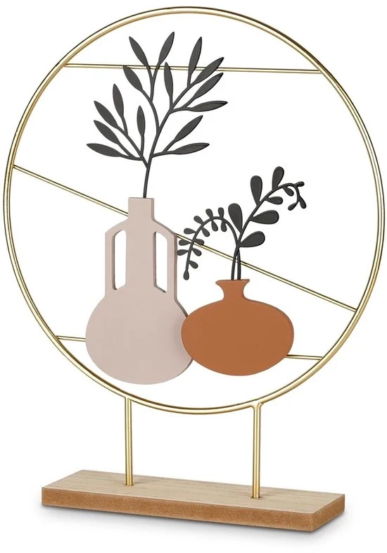 Vaso decorativo per fiori - Per interni - Ø 28 cm - Legno e metallo