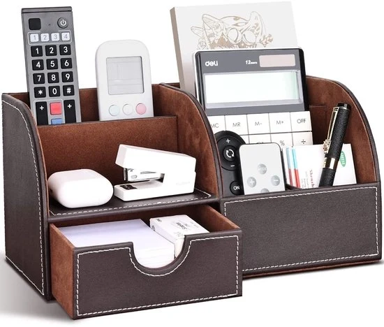Organizzatore per ufficio in pelle - contenitori per penne per un ufficio organizzato - 1 pezzo - L-brown - materiale duraturo
