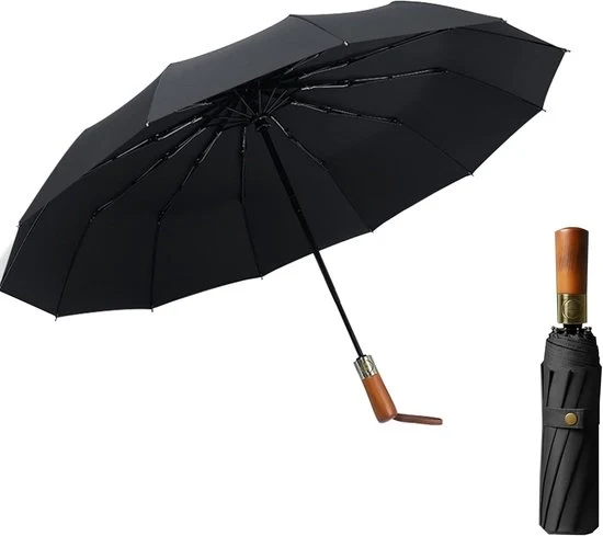 Paraplu Opvougbile - Impermeabile al Vento e Protezione UV - 1 Unita - Manico in Legno