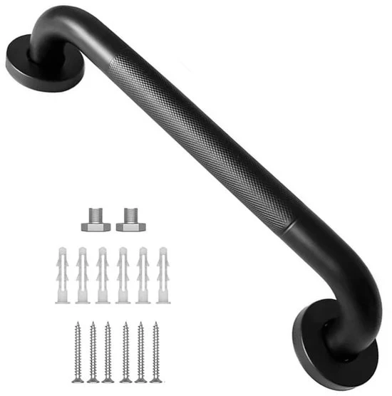 Maniglia Antiscivolo per Doccia - Materiale: Acciaio Inossidabile - Lunghezza: 30 cm - Adatto per Interno e Esterno - Colore: Nero