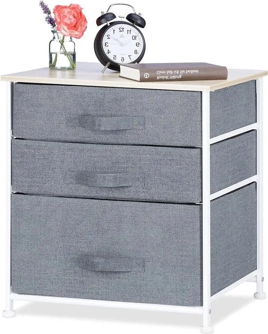 Shelf con 3 contenitori in tessuto grigio - carrello di carico universale metallo/legno - 53x48x40 cm Carrello di carico