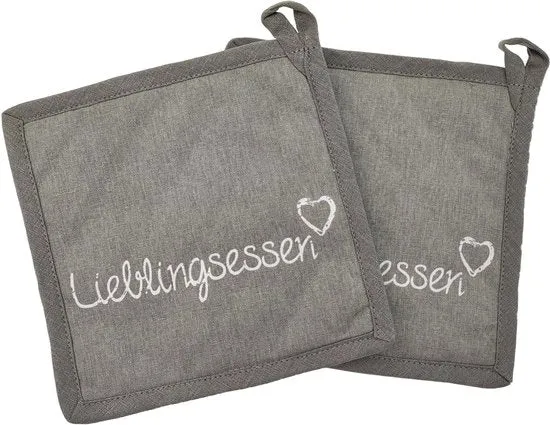Set di 2 asciugamani per pentola - Aiuto cucina - Grigio - Cotone - 20 cm