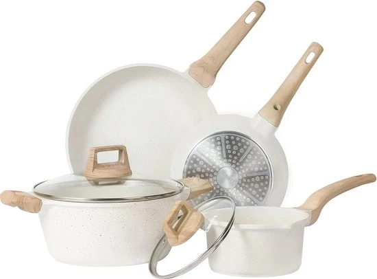 Set di pentole 6 pezzi, pentola da 20/24 cm, pentola in acciaio da 15 litri, pentola da 23 litri con rivestimento antiscivolo e coperchio, pentola ad induzione per cotture