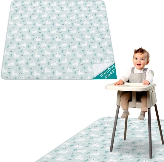 Matrice antiscivolo impermeabile per bambini - Asciugamano per sotto la seggiolina - 110 x 110 cm - Mat per picnic, gioco e creatività con stampa alpaca