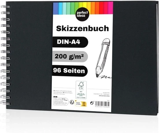 Taccuino A4 - Blocchi di disegno professionale - 96 pagine - Nero - Copertina rigida