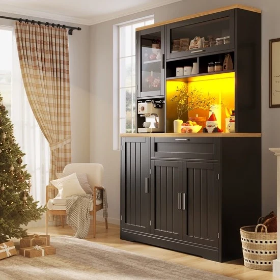 Cucina - Alta - Illuminazione LED - Bianco/Nero - 180 cm