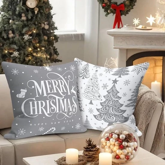 Set di cuscini per Natale in grigio - set da 4 - 45x45 cm - poliestere