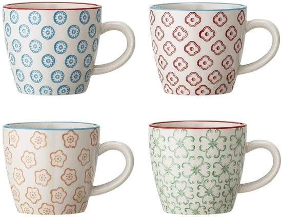 Set di bicchieri in ceramica - 4 pezzi - resistente al lavastoviglie - manufatti a mano