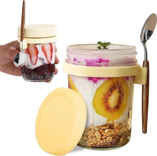 Bottiglie per overnight oats - Bicchieri per muesli - Bicchieri di vetro - Overnight oats - Avena - 2 pezzi - Da non perdere per il tuo colazione!