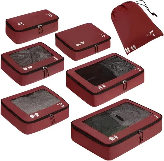 Set di Organizzazione per Valigie 7 pezzi – Cubi di Packed – Resistenti alle Scalfitture e Leggeri – Organizzatore di Viaggio per Abbigliamento e Scarpe – Rosso