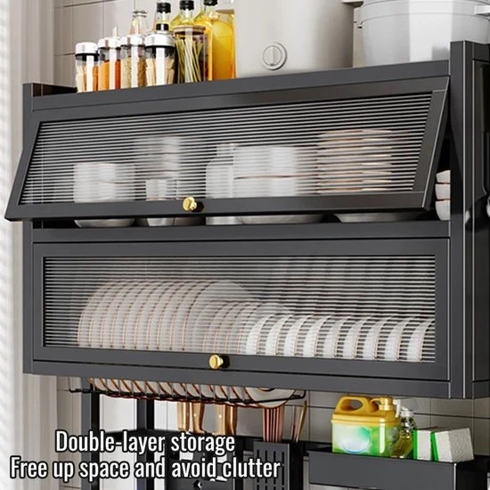 Afdruiprek a Doppio Livello con Coperchio – Sopra il Lavandino Asciugamani – 2-Livelli Asciugamani con Porta Scorrevole – Grande Afdruiprek per la Cucina